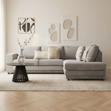 Hoekbank lichtgrijs ribstof plofbank Gabi - rechts