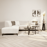 Corner sofa with chaise longue in beige chenille fabric Manon - left 