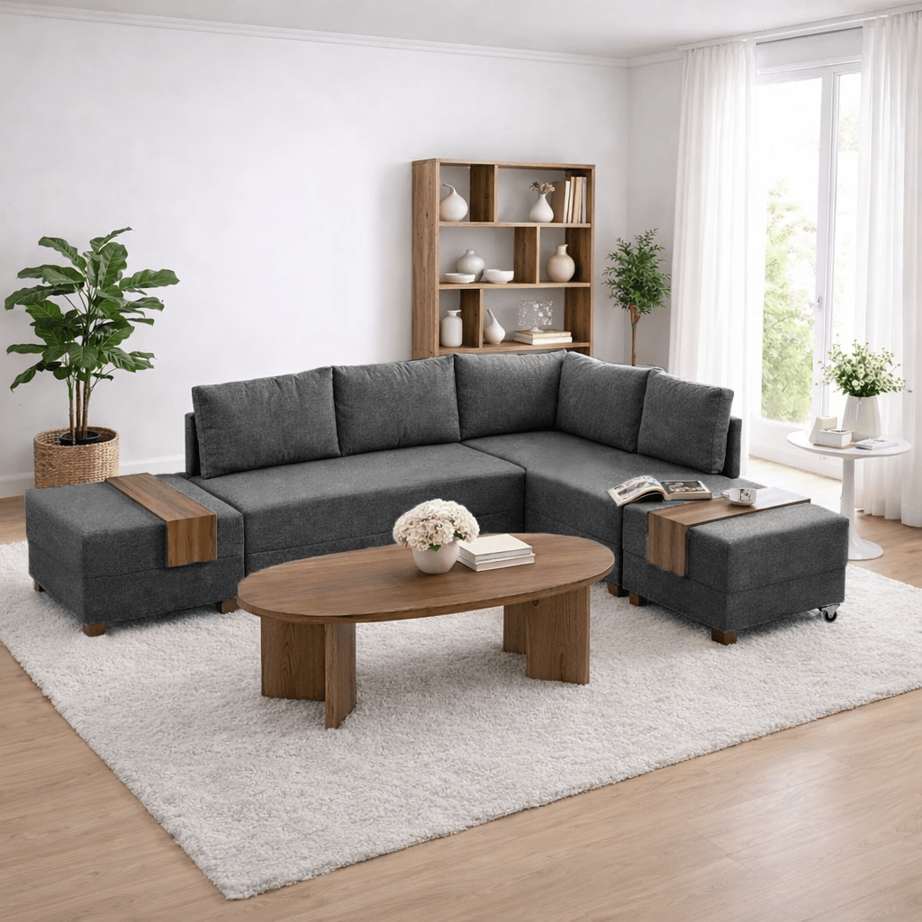 Sofa bed anthracite fabric - XXL 280 x 210 - Right - Fly