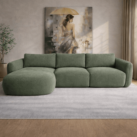 Corner sofa chaise longue olive green textured fabric Dwayne - left
