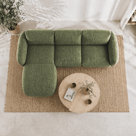 Corner sofa chaise longue olive green textured fabric Dwayne - left