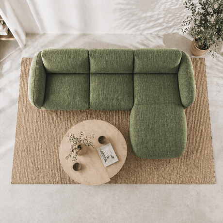 Corner sofa chaise longue olive green textured fabric Dwayne - right