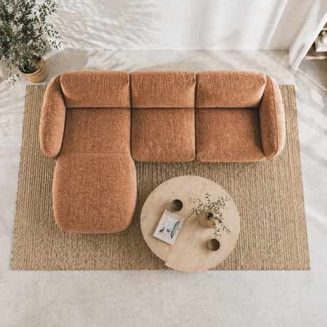 Corner sofa chaise longue copper structured fabric Dwayne - left