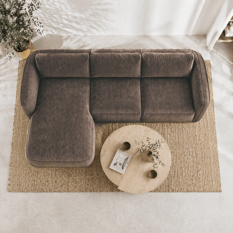 Corner sofa chaise longue mocha brown textured fabric Dwayne - left