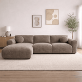 Corner sofa with chaise longue in taupe chenille fabric Shane – left