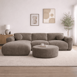 Corner sofa with chaise longue in taupe chenille fabric Shane – left