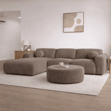 Corner sofa with chaise longue in taupe chenille fabric Shane – left