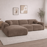 Corner sofa with chaise longue in taupe chenille fabric Shane – left