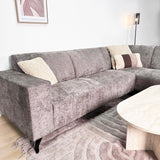 Corner sofa with chaise longue in taupe chenille fabric Manon - right 