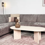 Corner sofa with chaise longue in taupe chenille fabric Manon - left 