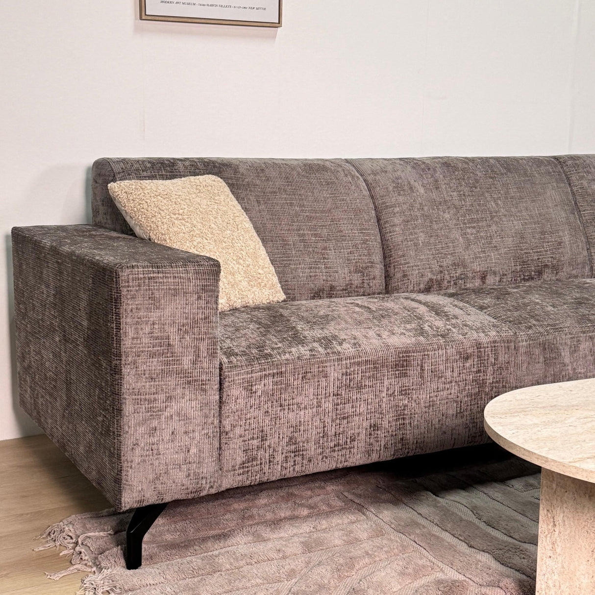 Corner sofa with chaise longue in taupe chenille fabric Manon - right 