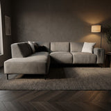 Corner sofa taupe chenille embroidered Ravi – left 