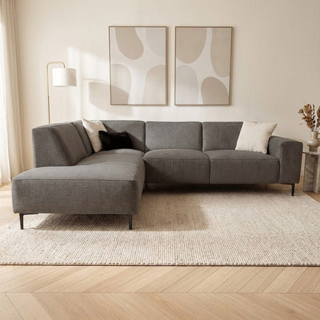 Corner sofa taupe chenille embroidered Ravi – left 