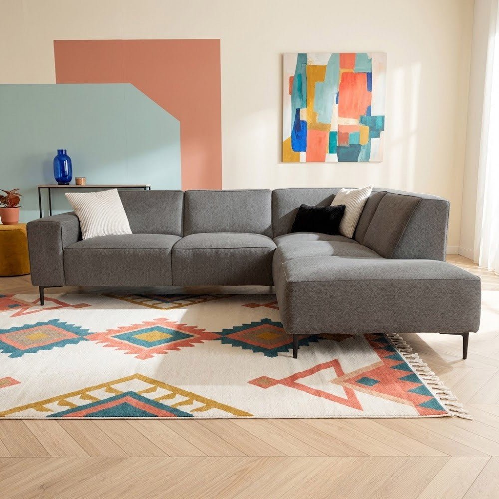 Taupe chenille corner sofa upholstered Ravi – right 