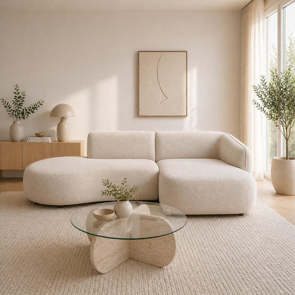 Sophie Corner Sofa Bouclé Right | Chaise Longue + Ottoman – Dimehouse