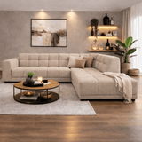 Hoekbank met lounge beige bouclé stof Nova - rechts