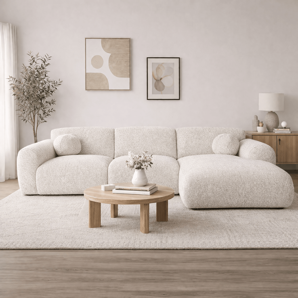 Corner sofa beige bouclé fabric - 292x169 cm - Shane - right