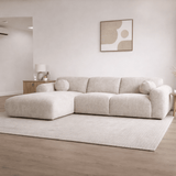 Corner sofa with chaise longue in beige chenille fabric Shane – left