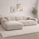 Corner sofa with chaise longue in beige chenille fabric Shane – left