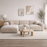 Corner sofa with chaise longue in beige chenille fabric Shane – left
