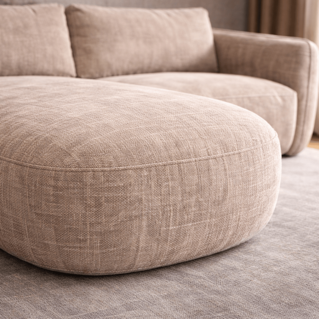 Corner sofa chaise longue beige textured fabric Dwayne - left