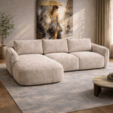 Corner sofa chaise longue beige textured fabric Dwayne - left