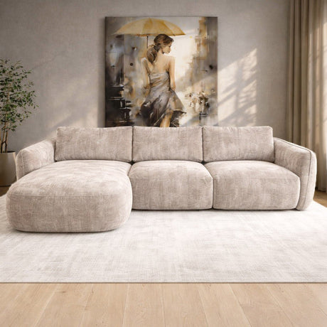 Corner sofa chaise longue beige textured fabric Dwayne - left