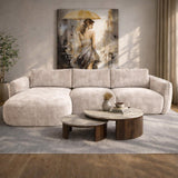 Corner sofa chaise longue beige textured fabric Dwayne - left