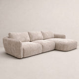 Corner sofa chaise longue beige textured fabric Dwayne - right