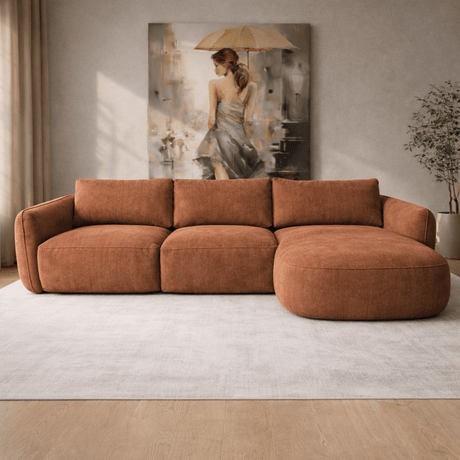 Corner sofa chaise longue copper structured fabric Dwayne - right