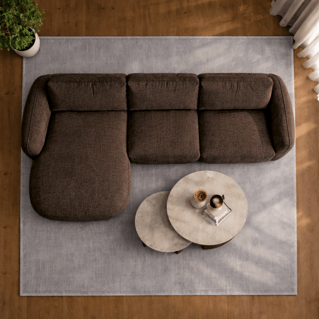 Corner sofa chaise longue mocha brown textured fabric Dwayne - left