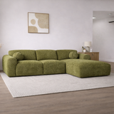 Hoekbank olijfgroen chenille stof met lounge Shane - rechts