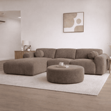 Corner sofa with chaise longue in taupe chenille fabric Shane – left