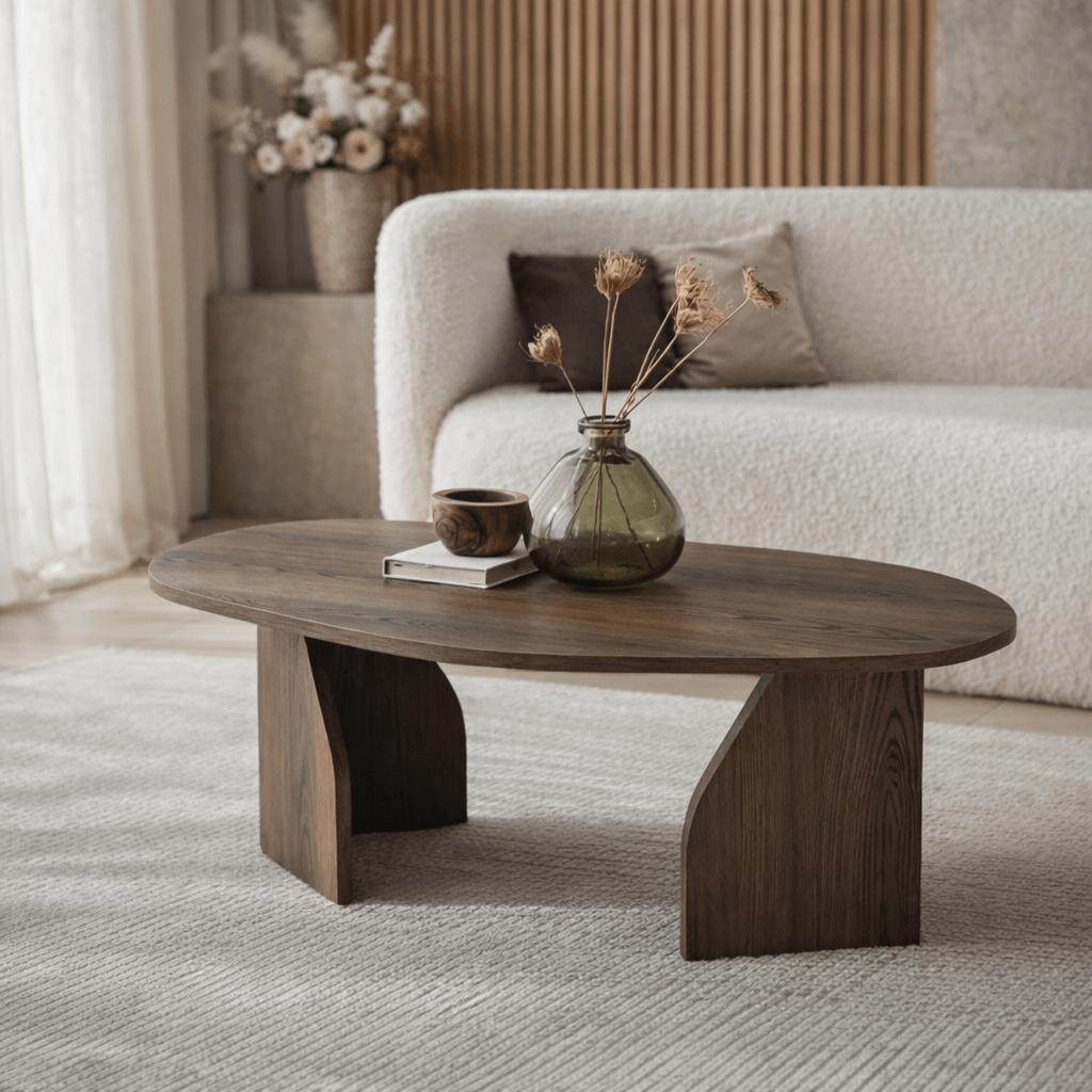 Organic Coffee Table Japandi Walnut Melamine Rack - 105x65 cm