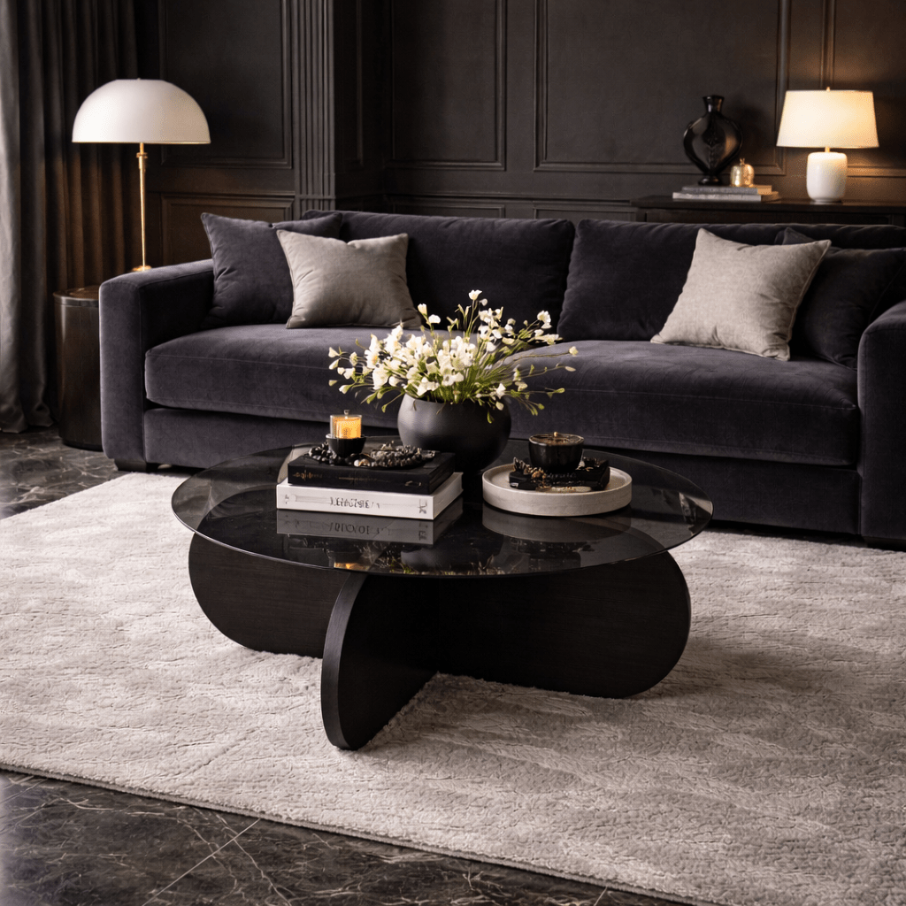 Aris Round Coffee Table 75 cm Glass - Black Base 