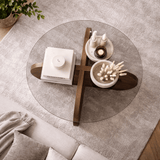 Round Coffee Table Glass Aris - Walnut Melamine Base 