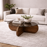 Round Coffee Table Glass Aris - Walnut Melamine Base 