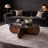 Round Coffee Table Glass Aris - Walnut Melamine Base 