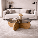 Aris Round Coffee Table 75 cm Tinted Glass - Melamine Oak 