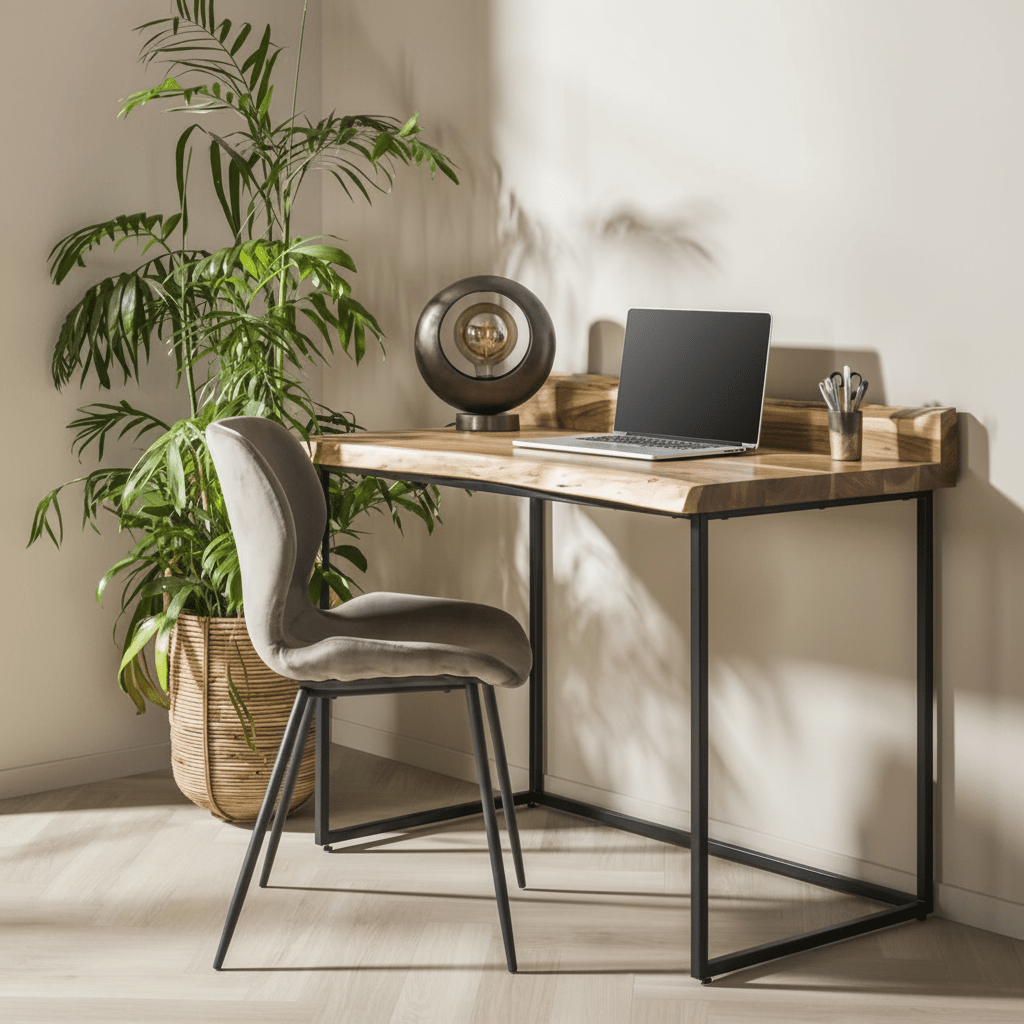 Industrial Desk Tree Trunk Acacia Wood Aberdeen 110x60 cm atmospheric photo in a modern interior