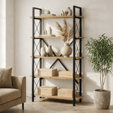 Industrial bookcase pine melamine Ely - black frame - 180x90 cm