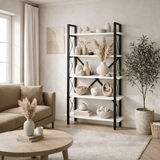 Industrial bookcase white melamine Ely - Black Frame - 180x90 cm
