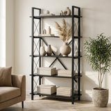 Industrial bookcase black melamine Ely - Black Frame - 180x90 cm