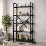 Industrial bookcase black melamine Ely - Black Frame - 180x90 cm