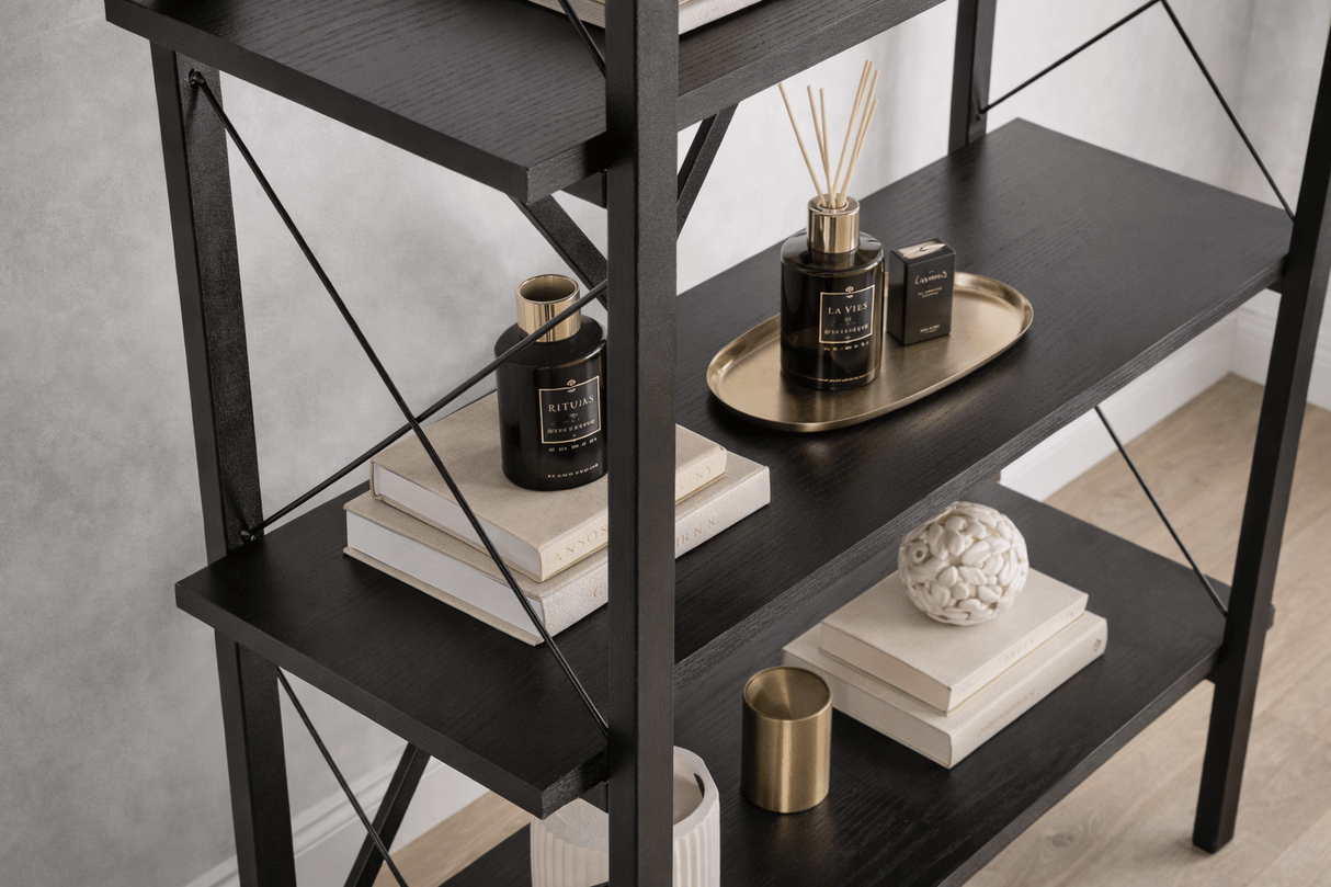 Industrial bookcase black melamine Ely - Black Frame - 180x90 cm