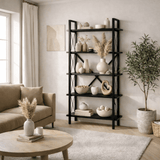 Industrial bookcase black melamine Ely - Black Frame - 180x90 cm