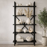 Industrial bookcase black melamine Ely - Black Frame - 180x90 cm