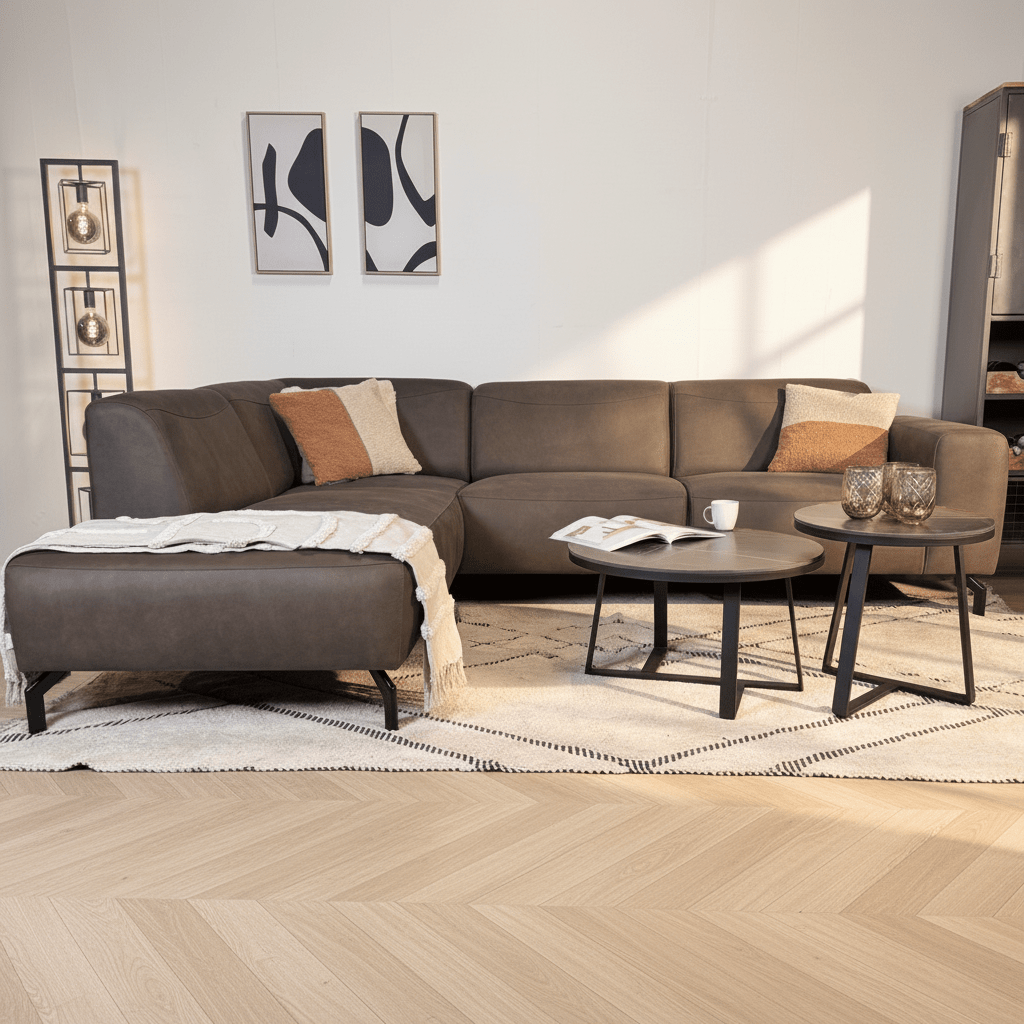 Industriele Hoekbank antraciet robuust eco-leer Barin - links