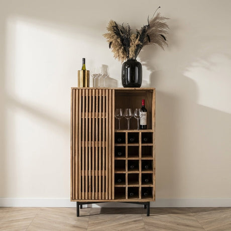 Industrial Wine Cabinet Monja Acacia wood atmospheric photo in a modern interior