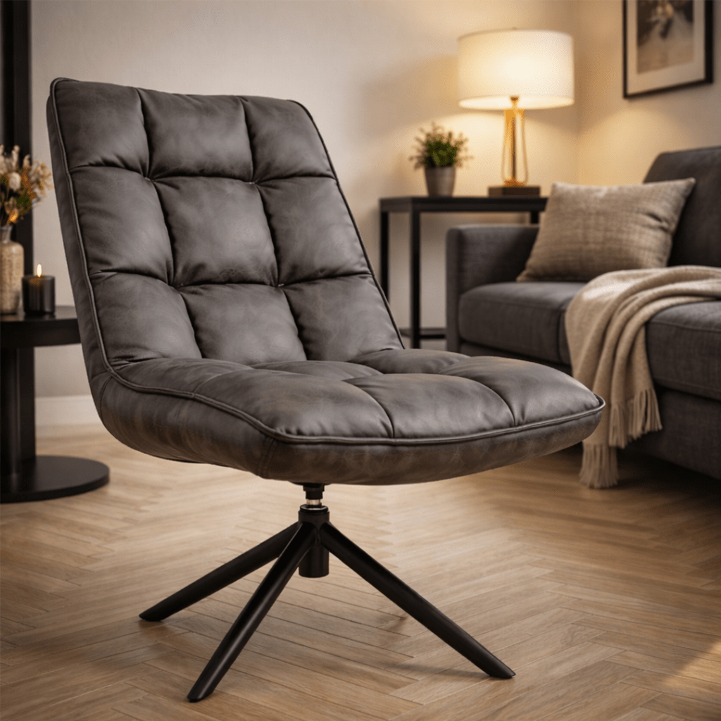 Swivel Chair Yuki Anthracite Eco-leather 360° Rotatable 